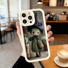 Cubierta de teléfono con diseño de bruja mágica verde y sombrero negro con flor púrpura para iPhone 14 Pro Max funda protectora de silicona negra ideal para uso diario en cafeterías y salas de estar,Aplicable a los teléfonos de la serie Apple y Galaxy - Blanco - Ver 2