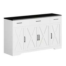 Huisuilinss Sideboard Buffet Cabinet,Modern Buffet Sideboard,Farmhouse Coffee Bar Cabinet,Wood Kitchen Storage Cabinet,Console Table With Drawer And Adjustable Shelves For Dining Room Entryway Living Room - Blanco negro - Ver 6