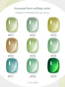 12毫升绿葡萄猫眼凝胶指甲油，9款春夏限量版磁性凝胶，半透明果冻绿金猫眼，全息闪粉效果，可卸除，UV/LED灯固化，持久亮泽，适合度假和日常美甲 - 彩色 - 查看 10