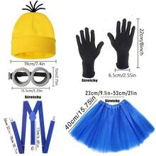 5pcs/Set Minions Theme Costume Set Including Stuart, Bob, Kevin Characters, Featuring Yellow Knit Hat, Cartoon Character Goggles, Black Gloves, Lace Skirt, Suspenders, Fashionable And Fun, Suitable For Christmas, New Year And Other Costume Party Events - Multicolor - View 4