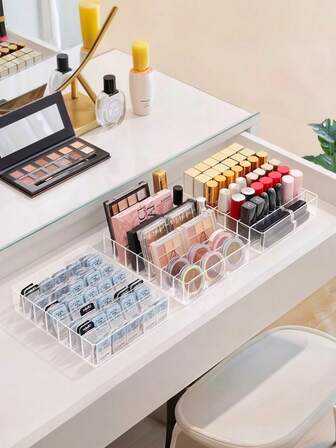 1 st förvaringslåda för ögonskuggspaletter, förvaringslåda för ögonskuggspaletter och läppstift, sminklåda i badrummet, för ögonskugga, läppstift, modern sminkförvaring, kompakt förvaringslåda för sminkpaletter, lämplig för badrumsbänkskiva, sminkbord