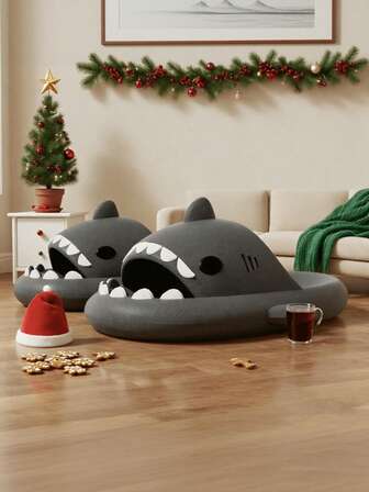 Pantuflas con diseño de tiburón para hombres, aptas para interiores/exteriores, playa, baño, con suela gruesa