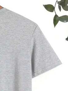 New Summer Men'S Casual T-Shirt With Ribbed Round Neck And Short Sleeves, Made From Knitted Fabric For A Refreshing And Comfortable Feel, Featuring Double-Sided Prints On The Front And Back, With A Body Glove Handprint DesignSummer Clothing Tops Unisex Cotton Short Sleeve T-Shirt Basic Solid Casual Top - 淺灰色 - 查看 3