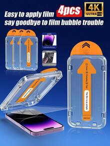 4pcs Compatible With Apple Models Auto-Align Screen Protector, High Definition Tempered Glass, Anti-Dust, Bubble-Free, Easy To Apply, Scratch-Resistant, Fingerprint-Proof, Anti-Drop, Compatible With Apple X/XR/11/12/13/14/15/16/16 Plus/16 Pro/16 Pro Max/16e/17/17 Air/17 Pro/17 Pro Max Full Series - Clear - View 17