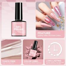 LIMEGIRL 6色柔和玫瑰闪粉凝胶指甲油套装，包含底油和亮油，可卸除UV凝胶指甲油，全尺寸冬季美甲沙龙设计DIY套装，2026新年和情人节礼物，适合女性和女孩