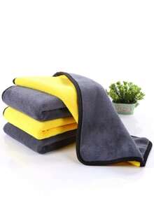 10/5/2pcs Thicken Large Microfiber Car Cleaning Towels Soft Quick Drying Windows Mirrors Wiping Rags Double Layer Clean Cloths For Car Wash, Home Cleaning & Pet Drying Cloths - Yellow Gray - View 6