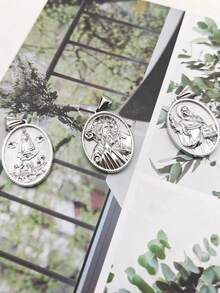 1pc Vintage Style Stainless Steel Multi-Element Portrait Pendant, Versatile DIY Jewelry Accessory - Silver - View 2