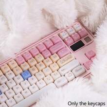 可爱猫咪键帽，水晶键帽套装，MAO高度PC材质键帽，白玉主题半透明设计，适配MX轴和6.25U空格键，适用于游戏和办公机械键盘，仅含键帽（不含键盘），机械键盘DIY配件