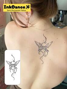 1 Kit "Line Art Butterfly" Revolutionary Technology Tattoos, Semi-Permanent Tattoos, Temporary Tattoos, Long Lasting, Minimalist Butterflies, Simple Women Tattoo, Fake Tattoos, Water-Resistant, Authentic Tattoo Look, Plant-Based D169 - Black - View 2