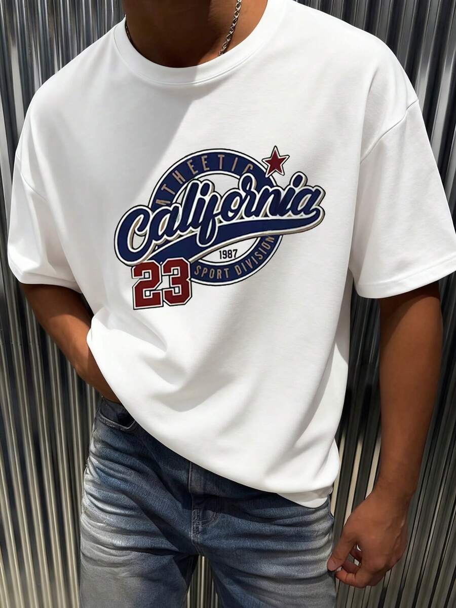 男士时尚休闲日常冰丝印花短袖T恤，夏季 - 白色 - 查看 1