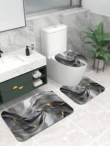 1 套圣诞法兰绒面料圣诞老人铃铛图案厕所 3 件套，现代加厚吸水防滑浴垫，圣诞装饰地毯，包括浴垫、U 型垫、马桶盖套，适用于浴室、卫生间、客厅、室内入口、家庭使用、家庭浴室装饰户外地毯门垫、秋季装饰 - 彩色 - 查看 8