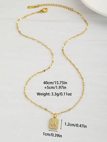 1pc Exquisite Shiny Stainless Steel Chain Full Zirconia Square-Shaped Initial Letter Gold Necklace For Girls Personalized Alphabet Clavicle Chain Stainless Steel Necklace Idea Gift For Christmas Birthday Anniversary Valentine's Day Mother's Day For Daily Casual - Gold - View 8