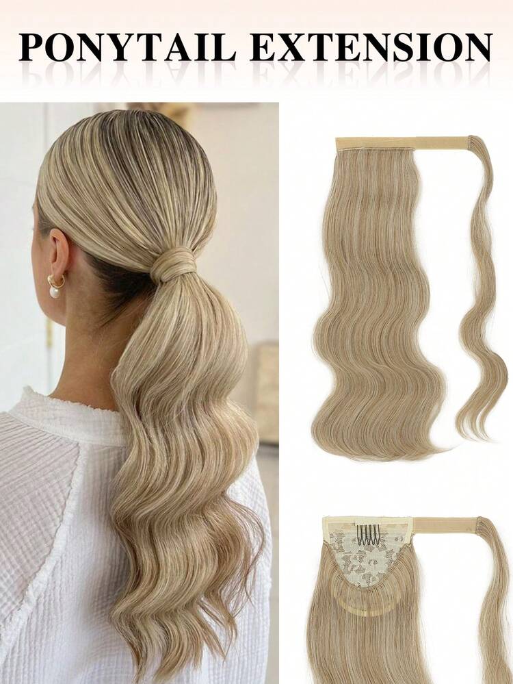 nimoki 18 Inch Heat Resistant Wavy Synthetic Fiber Ponytail Hair Extensions, Everyday Wear, Golden - Gold - View 11