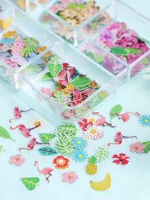 1盒春夏木浆花片，树脂摇摇杯硅胶模具，内含混合花卉、海洋生物、火烈鸟、雏菊薄片树脂艺术装饰品、珠宝工艺制作、情人节 - 彩色 - 查看 7