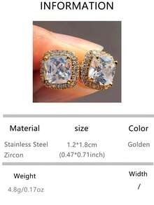 2pcs Bling Bling Square Stud Earrings, Rhinestone Earrings For Men, Fashionable Sparkling Jewelry, Elegant Accessory For Daily Wear And Parties, Valentine's Day Gift - Multicolor - View 9