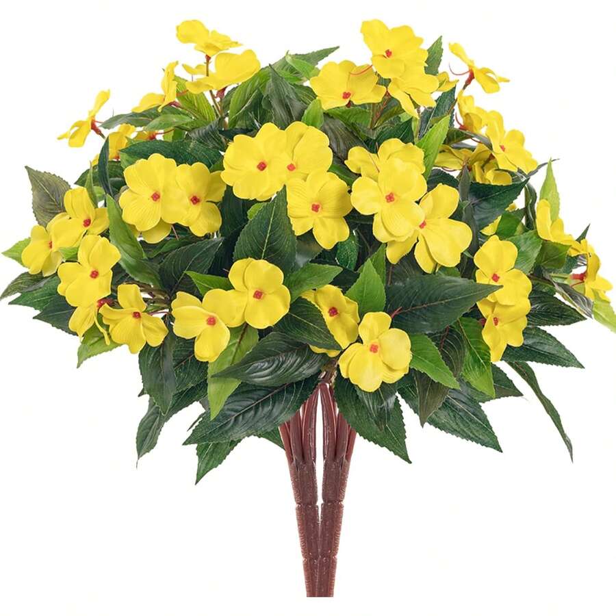 1束15.7英寸仿真凤仙花花束,丝绸花,适用于家居、办公室、婚礼、户外露台、草坪、花园装饰、新娘捧花、情人节婚礼装饰、DIY花环材料、新娘花艺配件 - 黃色 - 查看 1