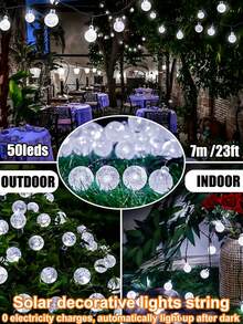 1 st 16/23/39 ft 20/50/100 LED solcellsdriven ljusslinga med kristallbollar och bubbelljus, stor bubbelljusremsa, vattentät utomhusbelysning, 8 ljuslägen, solcellsljusslinga för trädgård och camping, LED-ljus (flerfärgad/varmvit/vit), fest-, Halloween- och juldekoration - Svart - Visa 23