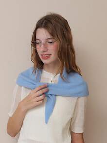 100%羊毛针织三角披肩，女士秋冬保暖护颈围巾，多功能百搭小围巾 - 紅色 - 查看 8