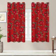 ALFER HOME Juego De Cortinas Navidad (2 Paneles) Medida Total Ancho 2.00 x Alto 1.35 m, con 5 Aros Cada Panel (, 2.00 x 1.35 m)(200An x 135Al cm (1 Paneles) Rojo) - Multicolor - Ver 3