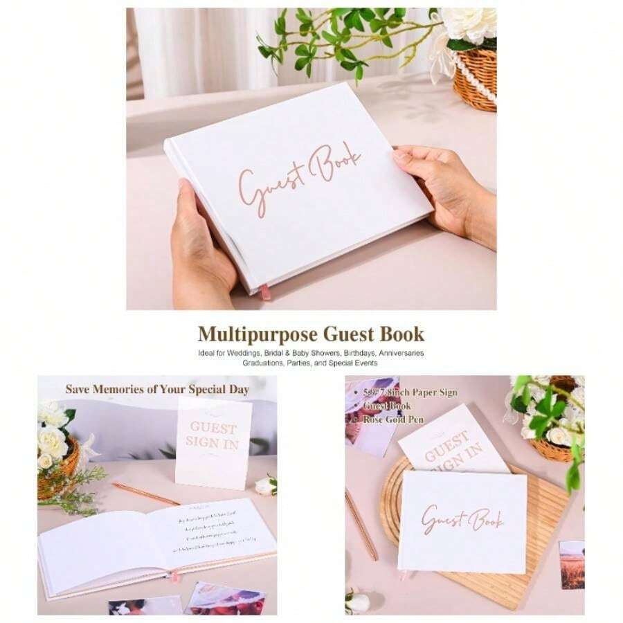 Elegant Wedding Guest Book U2013 White Sign In Book With Pages, Blank Lined Guestbook Weddings, Shower, Birthday Party - ban đầu - Xem 1