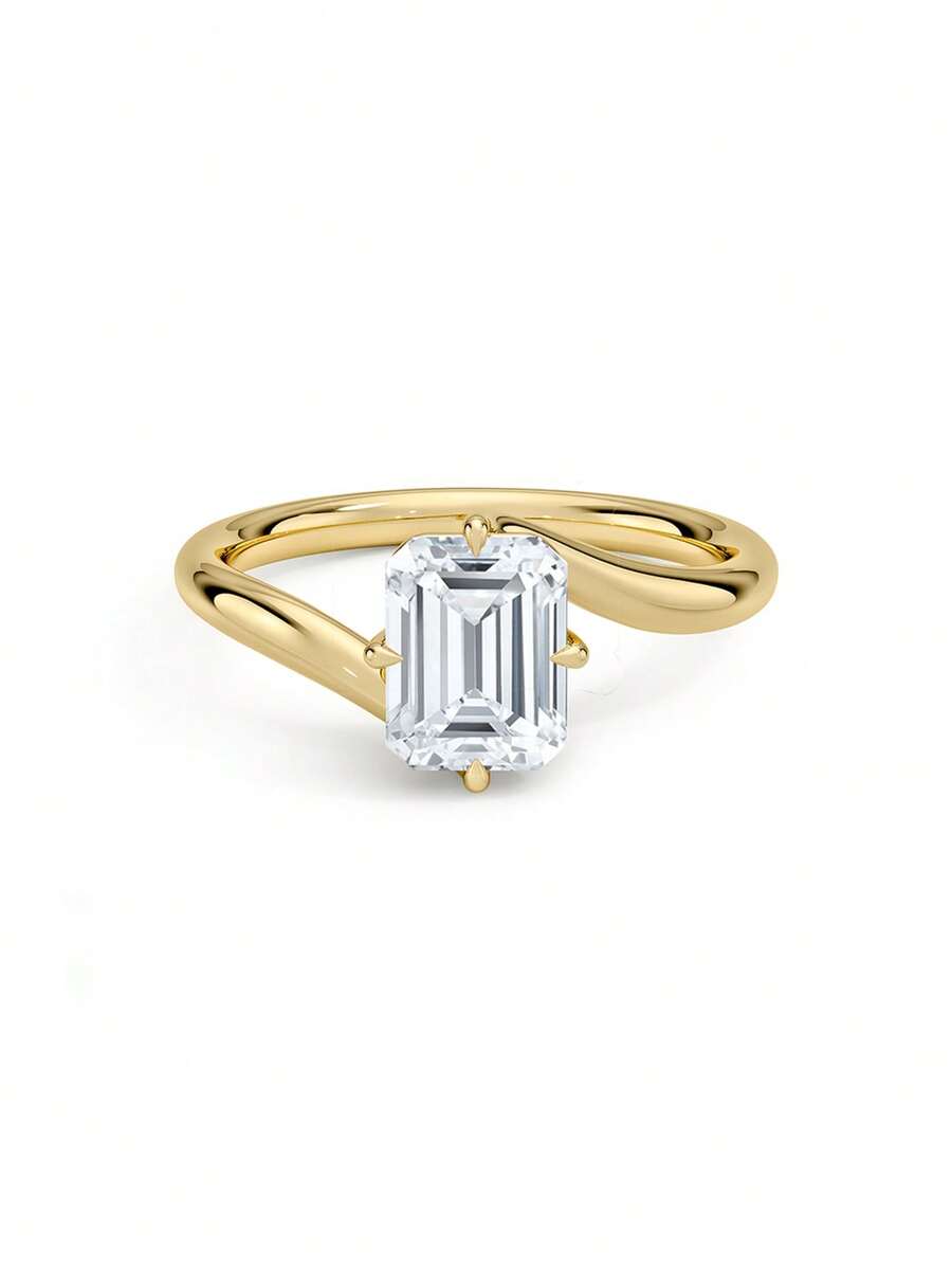Elegant & Unique 925 Sterling Silver Emerald Cut Cubic Zirconia Twisted Band Ring, Exclusive For Women - Ring - View 1