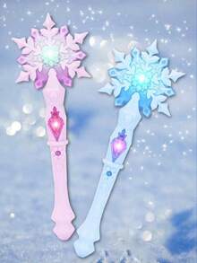 1支蓝色雪花闪光音乐魔法棒玩具，适合公主装扮角色扮演派对礼物（不含电池），圣诞节，圣诞装饰，发光魔法棒 - 彩色 - 查看 2