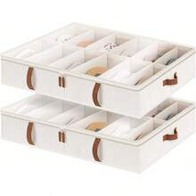 CYPNStorageWorks Organizador de Zapatos para bajo la Cama para Armario Juego de 2 Contenedores de Tela Ultraresistente con Base Sólida y Divisores Ajustables Capacidad para 24 Pares Color BeigeFashion - Beis - Ver 1