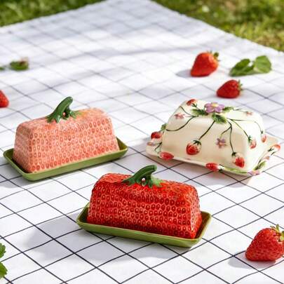 Ceramic Butter Keeper, Restaurant Style Cheese Box, Handpainted Underglaze Embossed Butter Dish