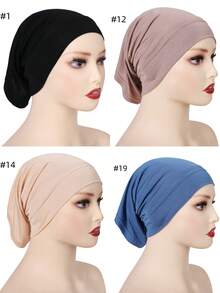 4件套纯色衬里头巾帽，透气弹力管状头巾头套内衬头巾 - 彩色 - 查看 59