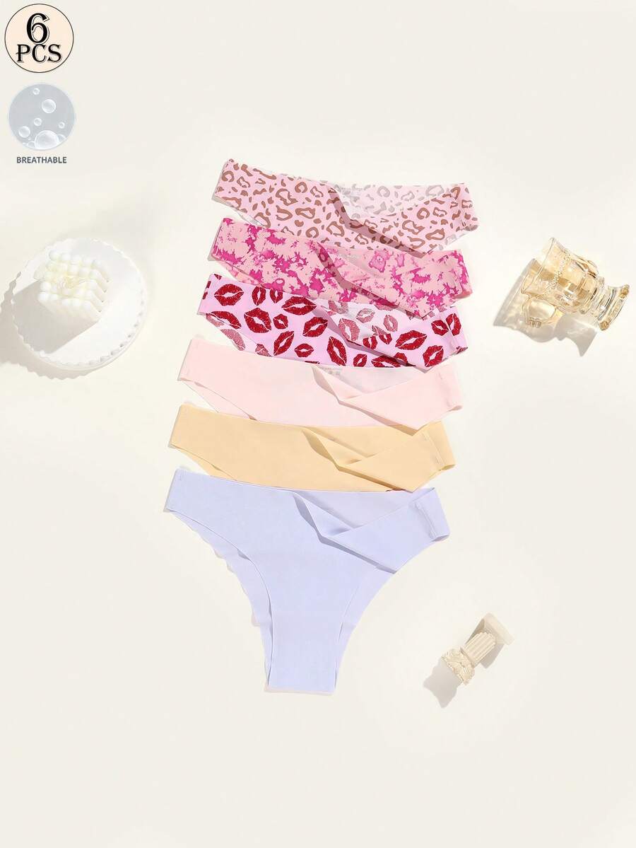 Aofeiqike 6条装女士无缝健身内裤，冰丝运动瑜伽款，性感三角裤，舒适透气，法式乡村甜美风三角裤，塑形女士内裤：多种颜色可选，无缝设计，舒适亲肤，性感贴身，运动风，隐形三角裤