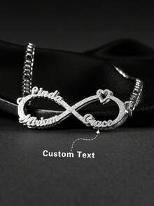 Fashionable Versatile Personalized Infinity Symbol Name Letter Customized Necklace, Custom Jewelry, Birthday Gift, Anniversary Gift, Holiday Gift, Personalized Gift, Gift For Family, Friends, Lover, Suitable For Parties And Outings - Double Matte Silver - View 2