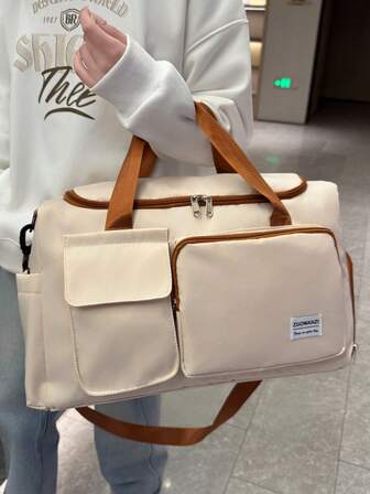 1 pieza Bolso de mano plegable de nailon con bloques de color de gran capacidad, con compartimento separado para zapatos, adecuado para entrenamiento, yoga, gimnasio, viajes, regalo de Navidad, regalo de cumpleaños para mamá, bolsa de fitness, bolsa deportiva, bolsa de entrenamiento, regalo de vacaciones