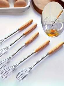 [Customized] Stainless Steel Mini Whisk With Wooden Handle - Customizable With Exclusive Text, Multipurpose Manual Whisk, Milk Frother And Coffee Stirrer For Baking, Mixing, Blending - Essential Tool For Kitchen And Dining - Multicolor - View 6