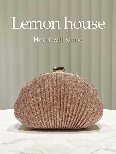 1pc Champagne Shiny Shell Shaped Clutch Bag, Fashionable & Elegant Women's Handbag, High-End Party, Wedding, Bridal Clutch Suitable For Formal Events, Galas, Weddings, Parties