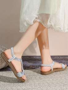 Bohemian Style Fashion Rhinestone Decorated Open Toe Comfortable Women Sandals - Silver - View 5