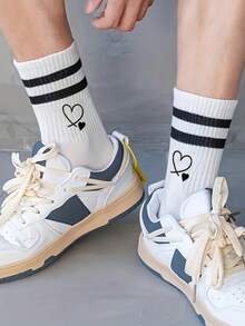 3 pares de calcetines de media pantorrilla con patrón de corazón a rayas en negro, blanco y gris, suaves y cómodos, que absorben la humedad y son resistentes a los olores, adecuados para el Día de San Valentín, ciclismo al aire deportes - Multicolor - Ver 4
