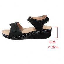 Women's Summer Outdoor Casual Platform Sandals, PU Upper, Lightweight Wedge Heel, Polyurethane Sole With Reinforced Stitching, Suitable For Outdoor Leisure, Beach Vacation, And Home Wear - Black - View 7