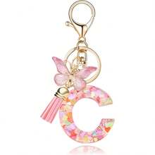 1pc Handmade Crystal Resin Butterfly & Letter Keychain, Tassel Keyring, Small Gift For Wedding, Birthday, Baby Shower, Travel Souvenir, Graduation, Housewarming, Party (5 Styles Available) - Multicolor - View 23