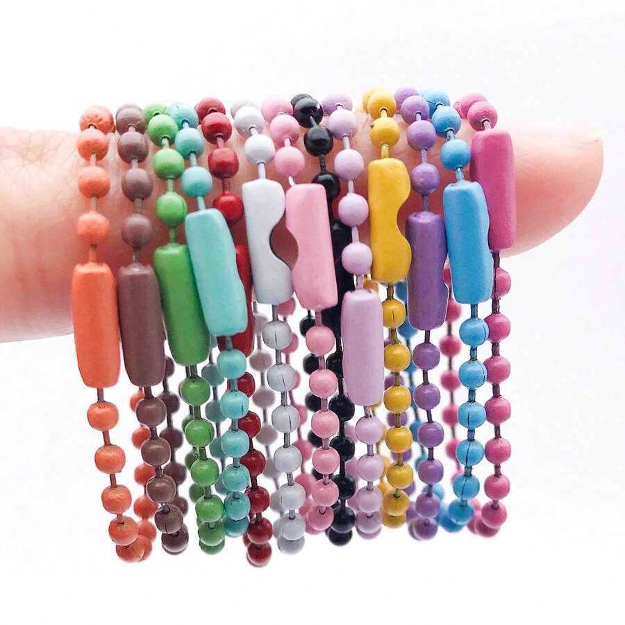 50 hạt cườm nhiều màu sắc, dây xích kim loại, móc khóa có đầu nối, dùng để làm đồ thủ công, trang sức, đồ trang trí Giáng sinh, dài 3,9 inch / 10 cm.