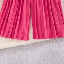 女婴玫红色荷叶边领套装 - 荷叶边袖上衣 + 阔腿褶皱裤，可爱又充满活力的装扮 - 玫紅色 - 查看 5