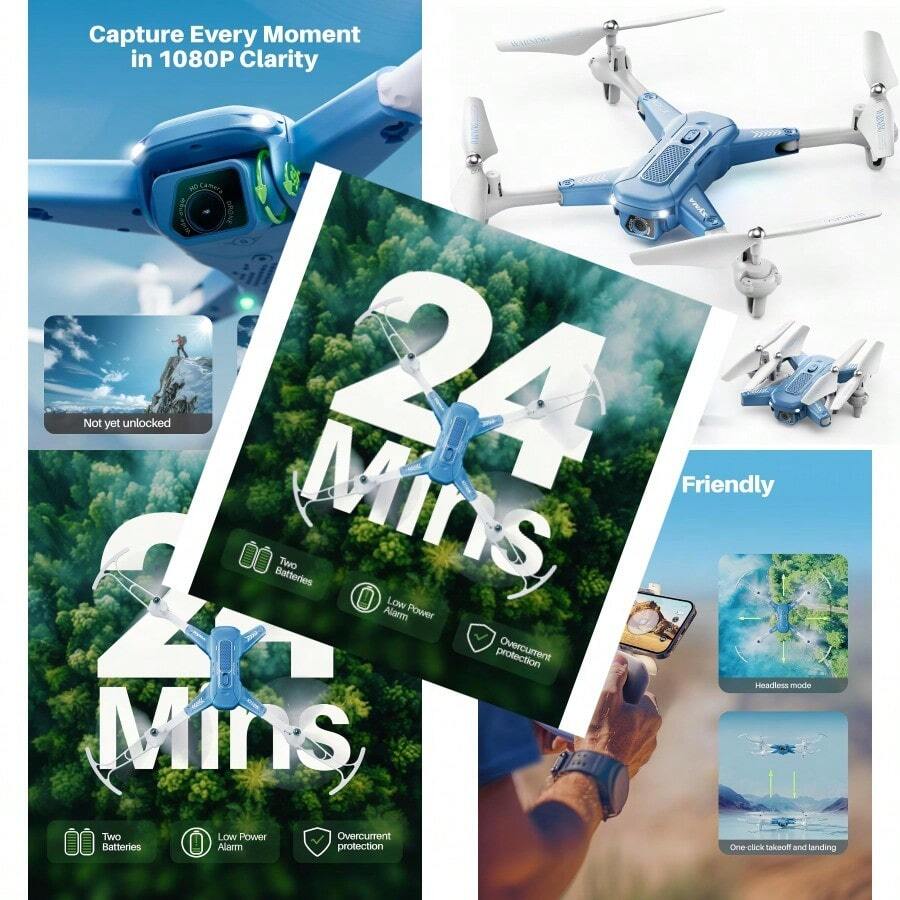 SYMA Drone con cámara 1080P HD FPV Drone plegable para s y adultos juguetes Quadcopter regalos con posicionamiento de flujo óptico lente ajustable de 90° giro 3D función de una tecla modo sin-0002 - Azulcielo - Ver 1