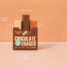 Mini Chocolate Bar Erasers 3pcs/Pack, Soft TPR Eraser Less Dust For Pencil Cleaning, Love 100% Clean 100% Kawaii Stationery For Student Back To School, Unique Gift, Office Supplies