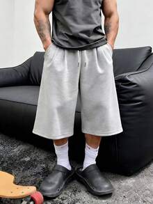 男士时尚七分裤，宽松阔腿休闲运动篮球短裤，适合夏季穿着 - 淺灰色 - 查看 3