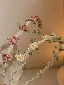 2件装女士优雅仿珍珠玫瑰花发箍，适合日常佩戴，居家、学校、海滩、工作、派对、节日、生日、返校、新年、情人节、婚礼等场合，是美丽的家居发饰。 - 彩色 - 查看 2