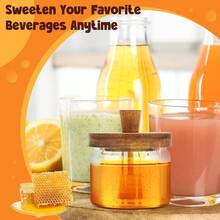 Honey Pot With Dipper And Lid - 12 Oz Glass Honey Jar With Wooden Honey Dippers Stick Set, Elegant Wave Shaped Wide Mouth Honey Containers - Syrup Dispenser Home Kitchen - Clear Waves - View 6