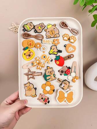 10/20pcs Cute Capybara Cartoon Flower Bow Fruit Hair Clips Capybara Combination Hair Clip Set Hair Accessories