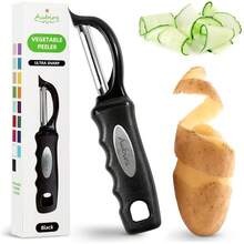 Chef Premium 旋转式蔬菜削皮器，软握手柄和超锋利不锈钢刀片 - 完美的厨房削皮器，适用于蔬菜、水果、土豆、胡萝卜、苹果 - 黑色 - 預設 - 查看 1