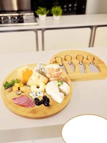 1 Set Mini Personal Charcuterie & Cheese Board Set With Tray - 6 Inch Appetizer Platter, Includes Utensils, Bamboo, Wedding, Bridal Shower, Baby Shower Gift Set - Multicolor - View 5