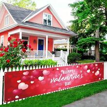 1 pieza Pancarta 2D, Pancarta de Patio para el Día de San Valentín, Diseño de Globo con Forma de Corazón, Fondo para el Día de San Valentín, Letrero de Patio de Material de Poliéster, Adecuado para Jardín, Cerca, Garaje, Suministros para Fiesta al Aire Libre, Decoración Interior - Multicolor - Ver 4
