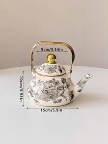 1 Set Enamel Kettle, Oriental Charm Enamel Pot,Checkered Lemon Pattern,Underglaze Blue Bird Pattern, Wonderful Items With High Aesthetic Appeal Gift, Suitable For The Kitchen, Living Room, Courtyard And Dining Table.